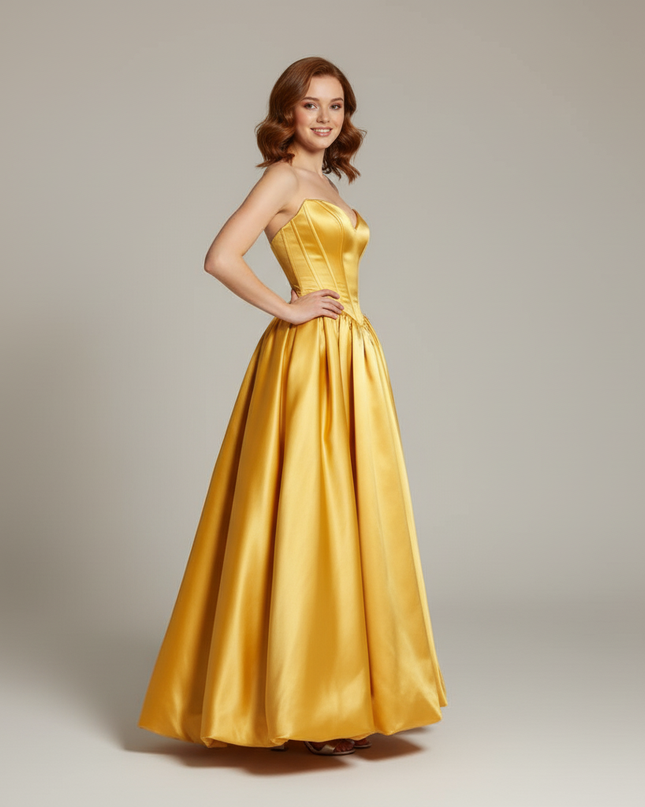 Gelbes Satin-Festkleid Jugendweihe - Ansicht 3