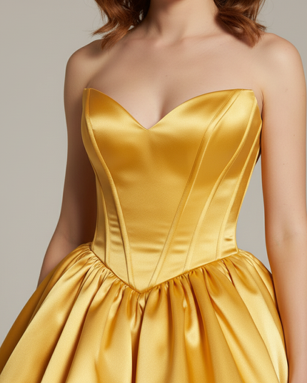 Gelbes Satin-Festkleid Jugendweihe - Ansicht 4