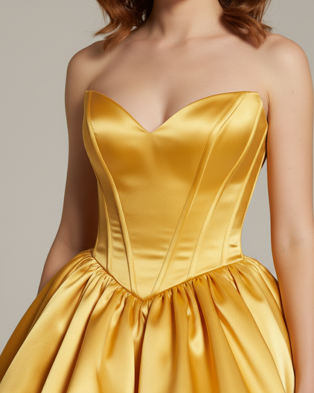 Gelbes Satin-Festkleid Jugendweihe - Ansicht 4