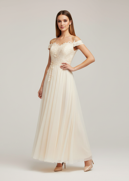 Jugendweihe Kleid Glitzer Champagner Lang - Spitze Kinder - Ansicht 1