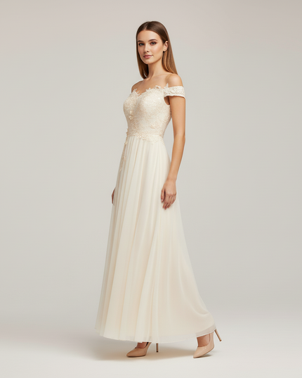 Jugendweihe Kleid Glitzer Champagner Lang - Spitze Kinder - Ansicht 3
