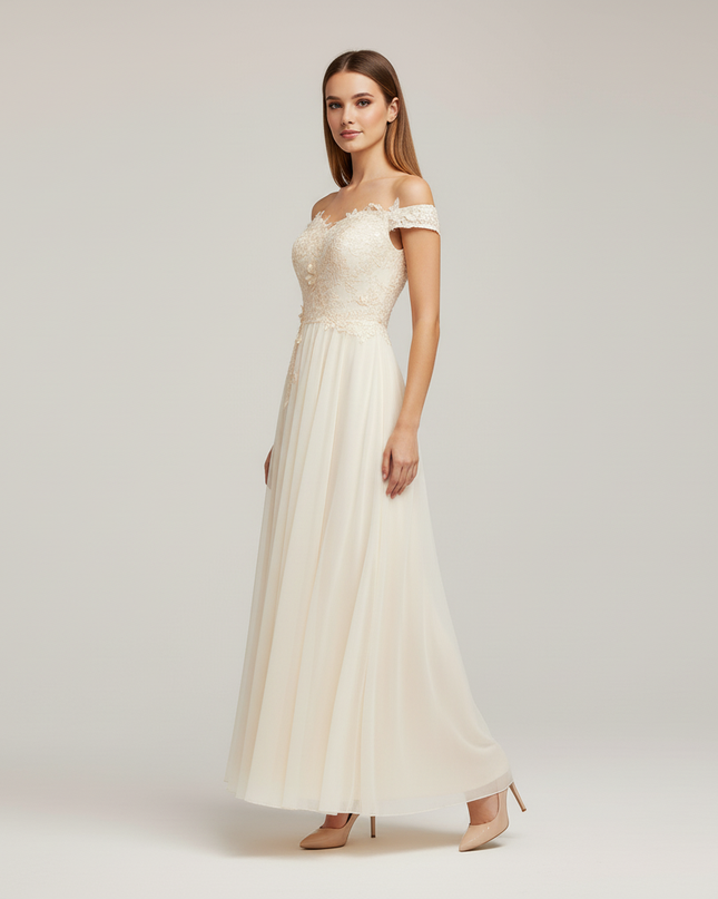 Jugendweihe Kleid Glitzer Champagner Lang - Spitze Kinder - Ansicht 3
