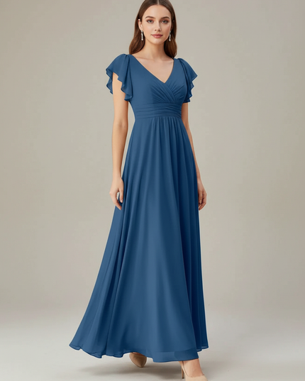 Jugendweihe Kleid Glitzer Elegant Dusty Blue | Chiffon - Ansicht 1