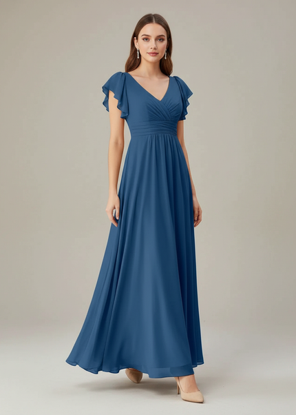Jugendweihe Kleid Glitzer Elegant Dusty Blue | Chiffon - Ansicht 1