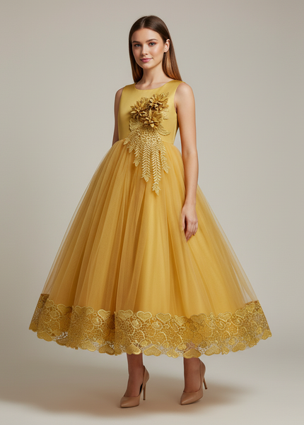 Jugendweihe Kleid Glitzer Gelb Kinder | Festkleid - Ansicht 1
