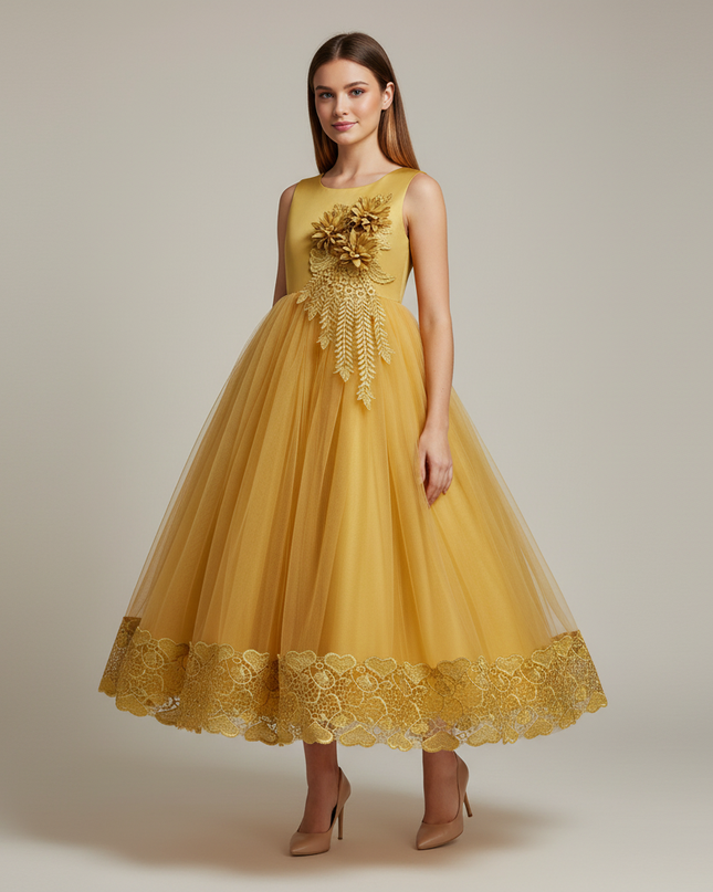 Jugendweihe Kleid Glitzer Gelb Kinder | Festkleid - Ansicht 1
