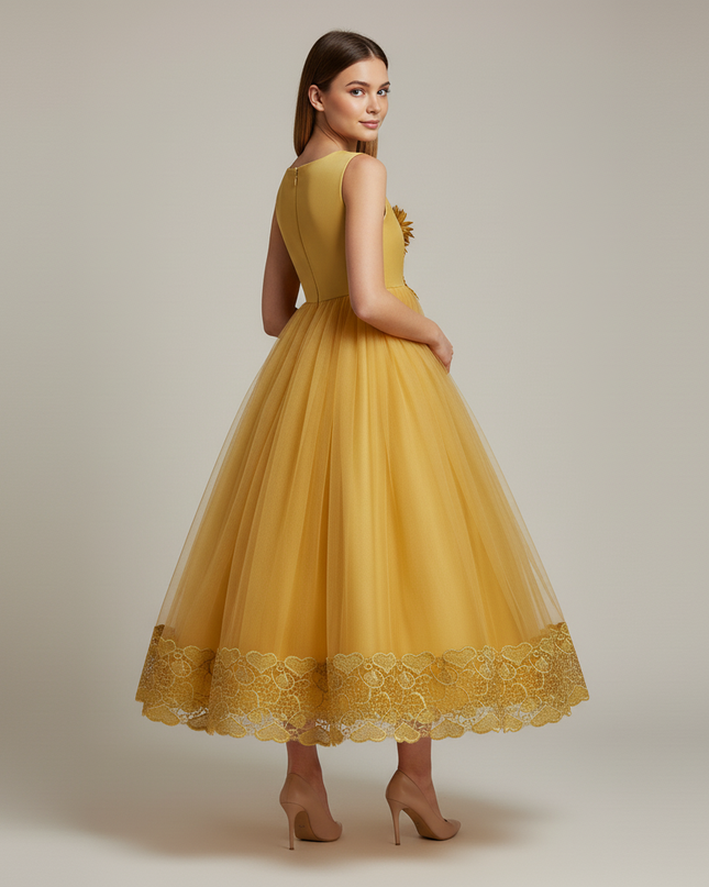 Jugendweihe Kleid Glitzer Gelb Kinder | Festkleid - Ansicht 2