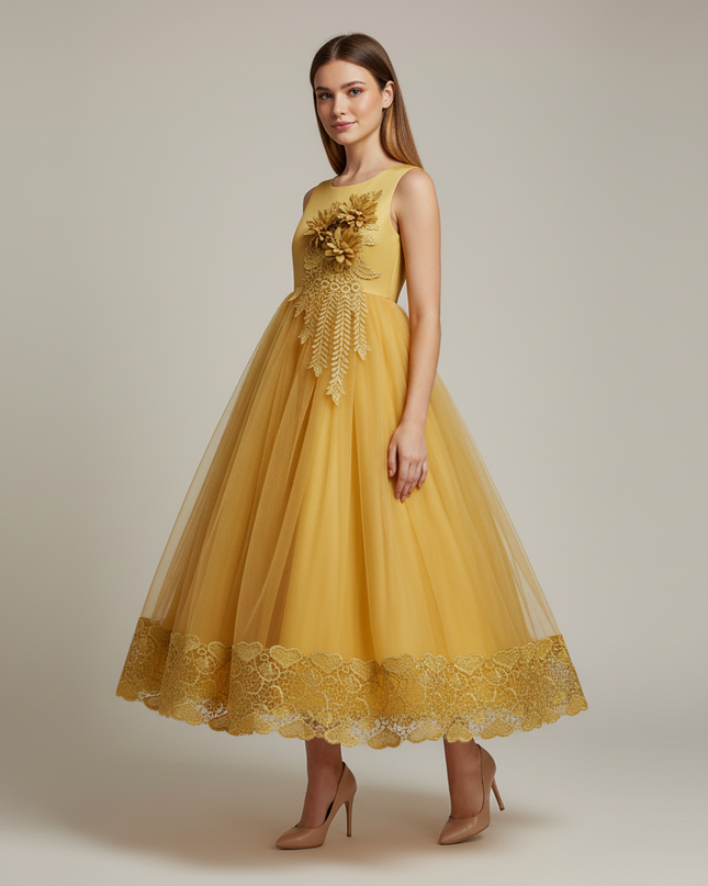Jugendweihe Kleid Glitzer Gelb Kinder | Festkleid - Ansicht 3