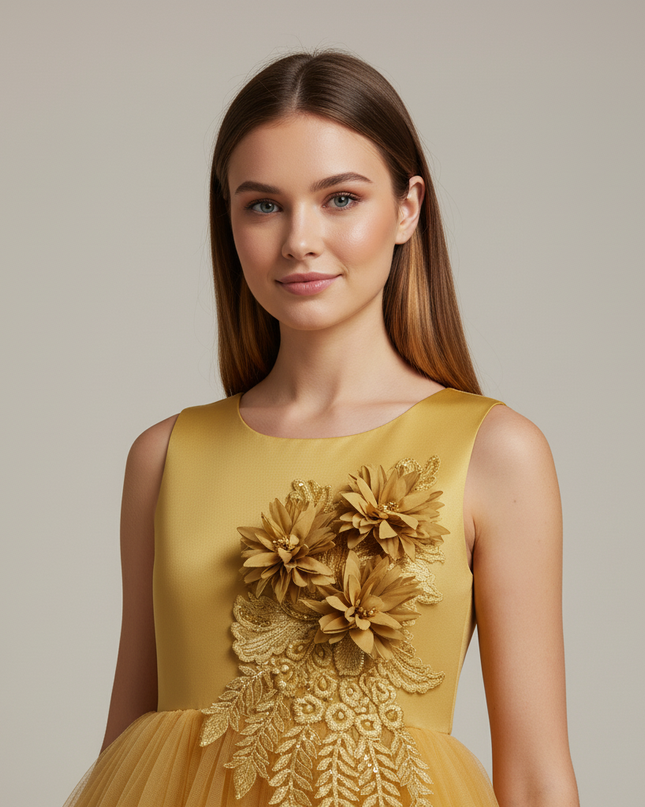 Jugendweihe Kleid Glitzer Gelb Kinder | Festkleid - Ansicht 4