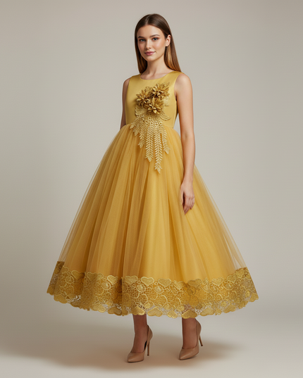 Jugendweihe Kleid Glitzer Gelb Kinder | Festkleid - Ansicht 5