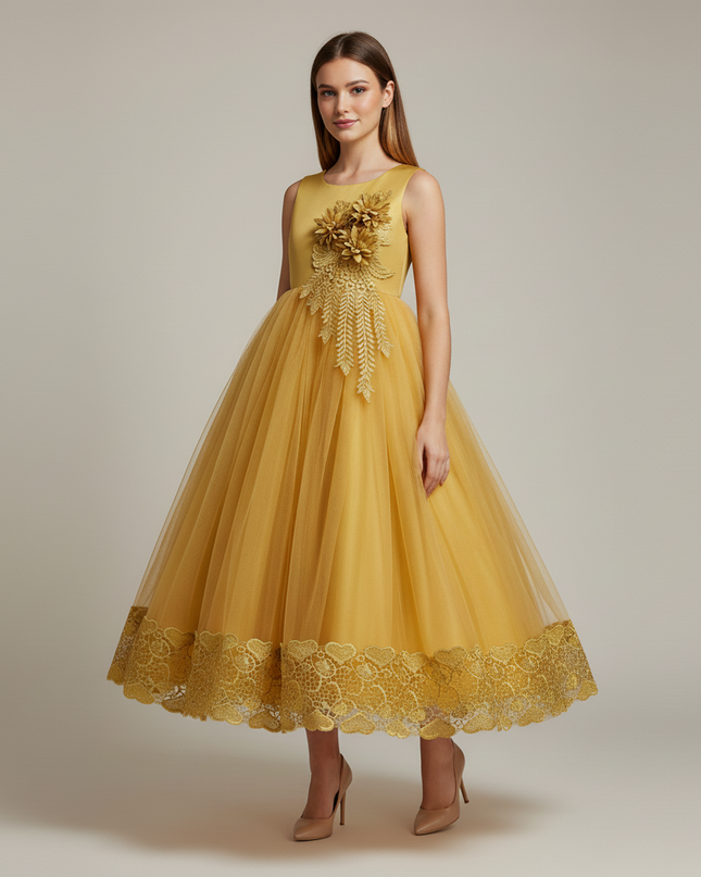 Jugendweihe Kleid Glitzer Gelb Kinder | Festkleid - Ansicht 5