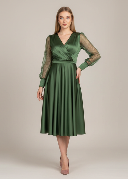 Jugendweihe Kleid Glitzer Satin Gruen | Puffaermel - Ansicht 1