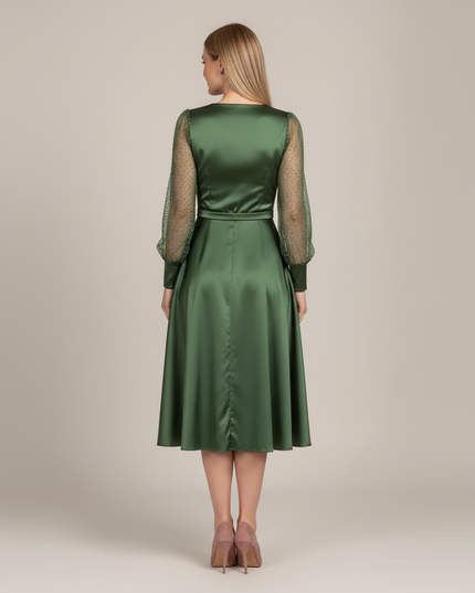 Jugendweihe Kleid Glitzer Satin Gruen | Puffaermel - Ansicht 2