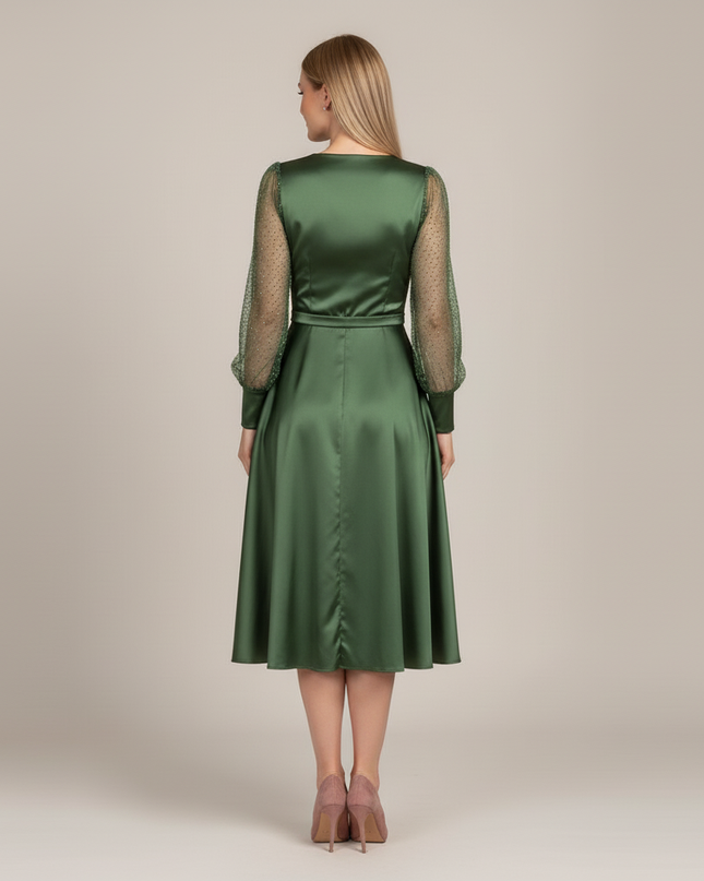 Jugendweihe Kleid Glitzer Satin Gruen | Puffaermel - Ansicht 2