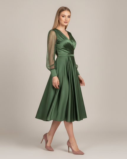 Jugendweihe Kleid Glitzer Satin Gruen | Puffaermel - Ansicht 3