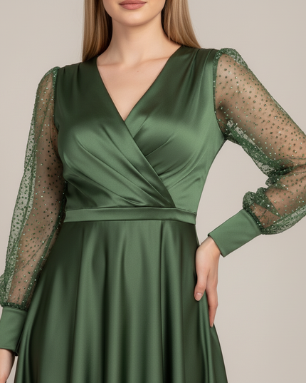 Jugendweihe Kleid Glitzer Satin Gruen | Puffaermel - Ansicht 4