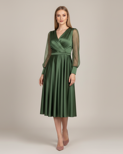 Jugendweihe Kleid Glitzer Satin Gruen | Puffaermel - Ansicht 5
