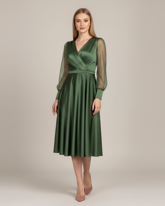 Jugendweihe Kleid Glitzer Satin Gruen | Puffaermel - Ansicht 5