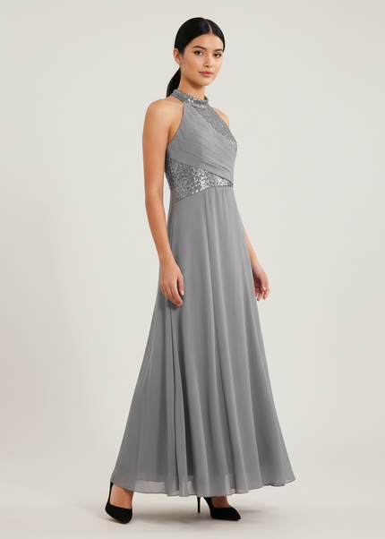 Jugendweihe Kleid Grau Pailletten Tuell | Festkleid - Ansicht 1