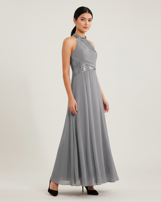 Jugendweihe Kleid Grau Pailletten Tuell | Festkleid - Ansicht 1