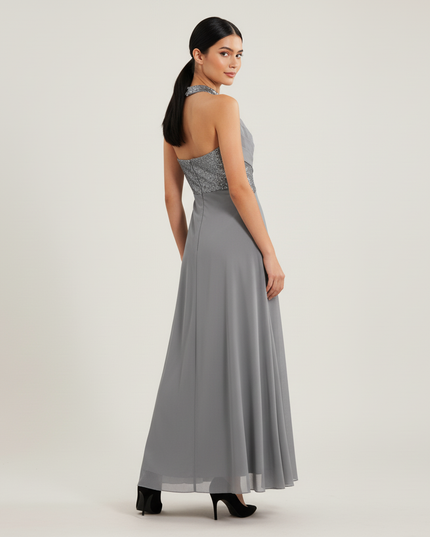 Jugendweihe Kleid Grau Pailletten Tuell | Festkleid - Ansicht 2