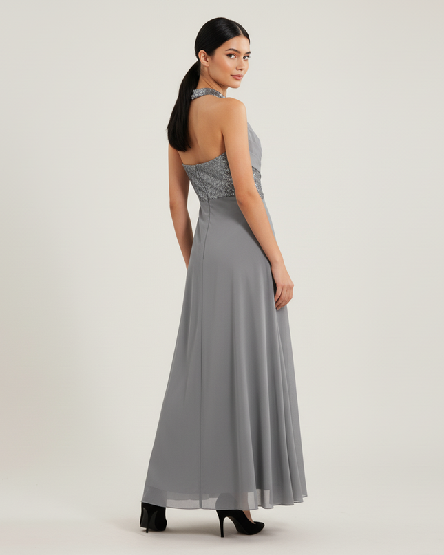 Jugendweihe Kleid Grau Pailletten Tuell | Festkleid - Ansicht 2
