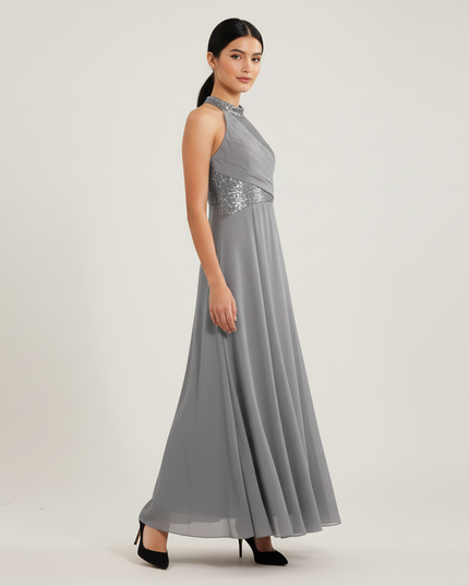 Jugendweihe Kleid Grau Pailletten Tuell | Festkleid - Ansicht 3