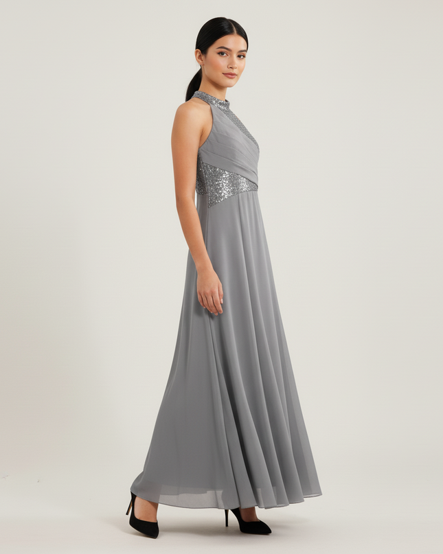 Jugendweihe Kleid Grau Pailletten Tuell | Festkleid - Ansicht 3