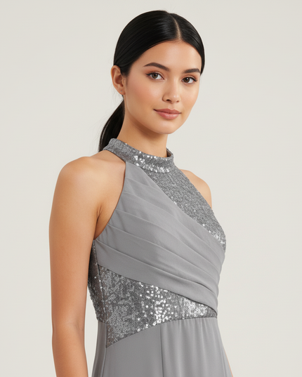 Jugendweihe Kleid Grau Pailletten Tuell | Festkleid - Ansicht 4