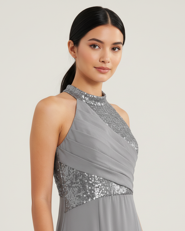 Jugendweihe Kleid Grau Pailletten Tuell | Festkleid - Ansicht 4