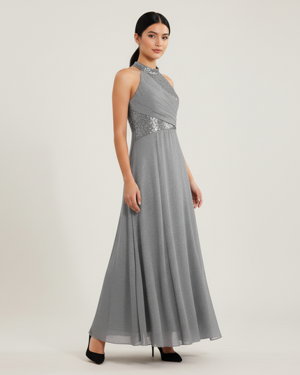 Jugendweihe Kleid Grau Pailletten Tuell | Festkleid - Ansicht 5