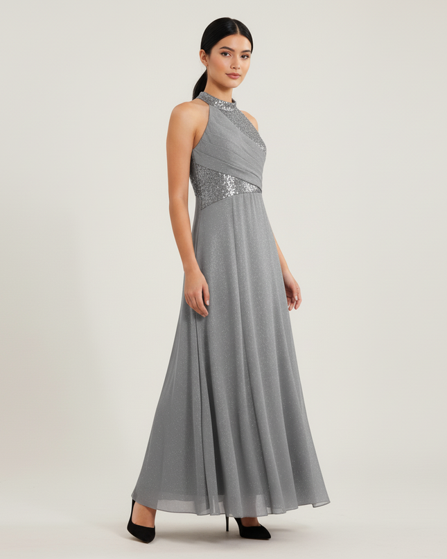 Jugendweihe Kleid Grau Pailletten Tuell | Festkleid - Ansicht 5