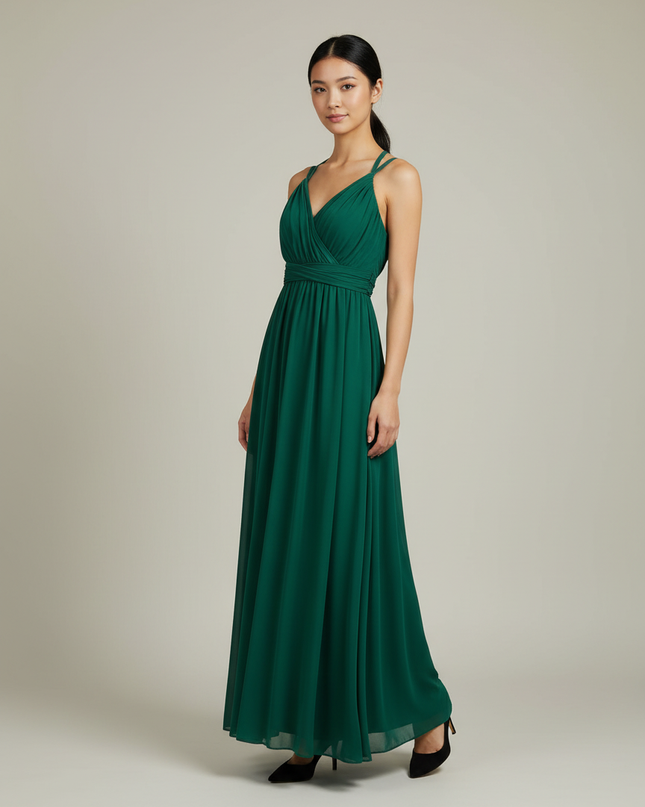 Jugendweihe Kleid Gruen Chiffon Olive Lang Multiway S-XL - Ansicht 1