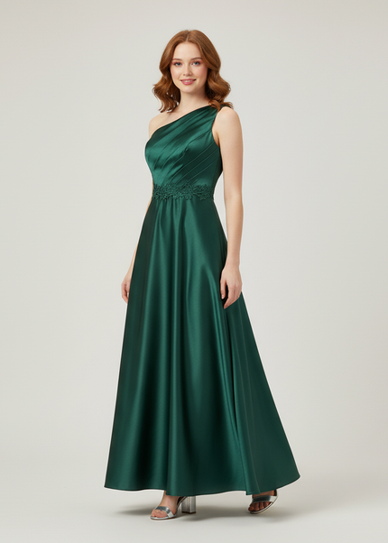 Jugendweihe Kleid Gruen Kinder One-Shoulder Tuell Lang - Ansicht 1