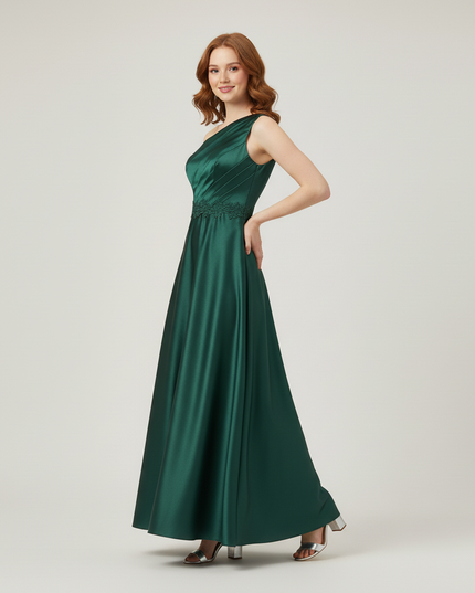 Jugendweihe Kleid Gruen Kinder One-Shoulder Tuell Lang - Ansicht 3