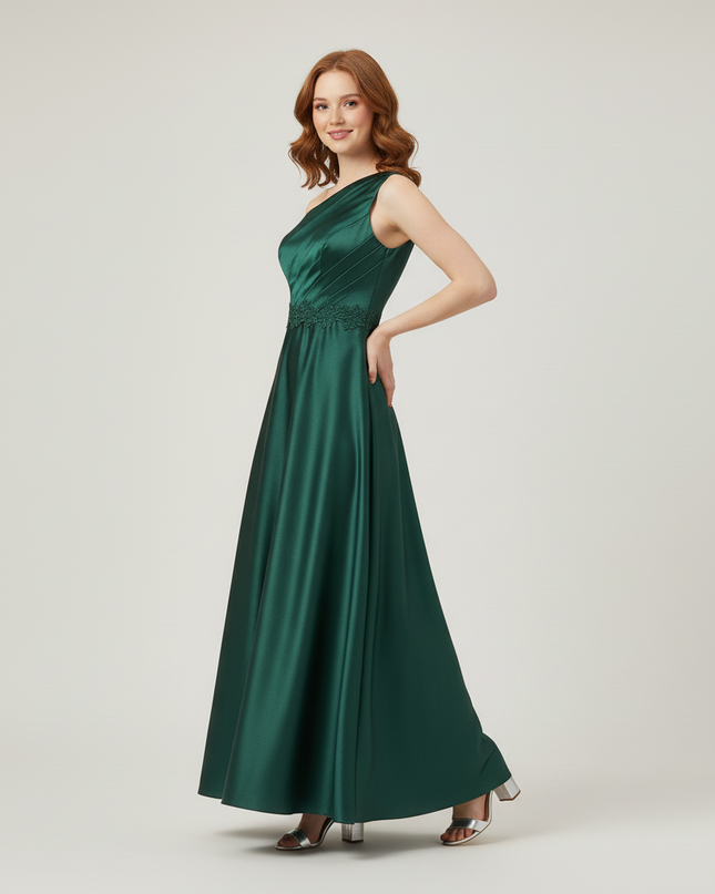 Jugendweihe Kleid Gruen Kinder One-Shoulder Tuell Lang - Ansicht 3