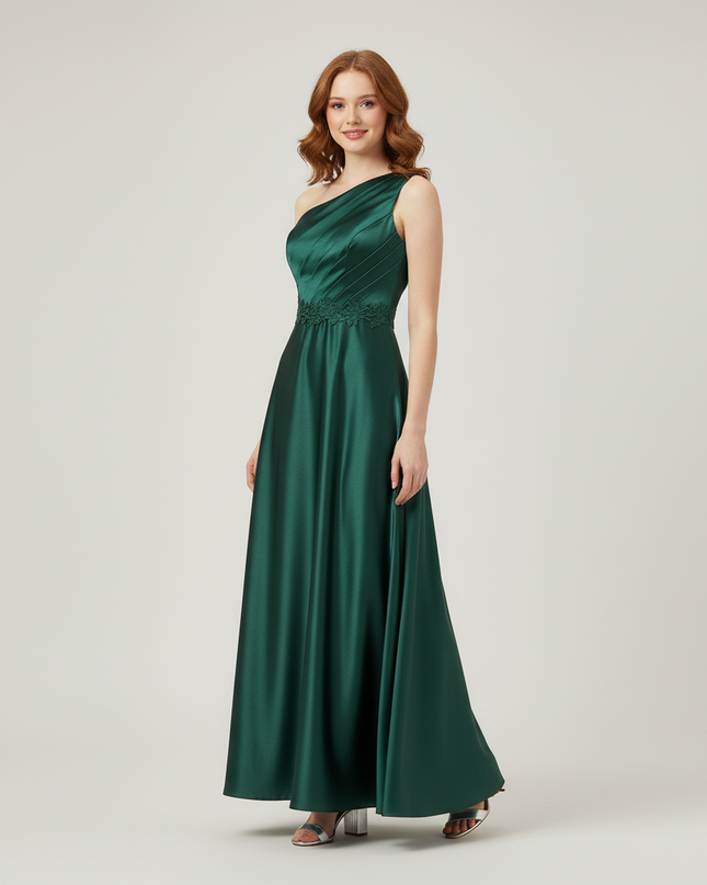 Jugendweihe Kleid Gruen Kinder One-Shoulder Tuell Lang - Ansicht 5