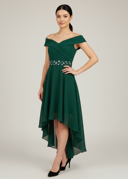 Jugendweihe Kleid Gruen Kurz Off-Shoulder Hi-Lo Mint - Ansicht 1