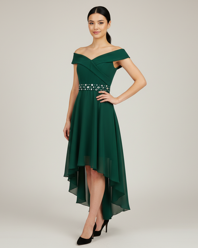 Jugendweihe Kleid Gruen Kurz Off-Shoulder Hi-Lo Mint - Ansicht 1