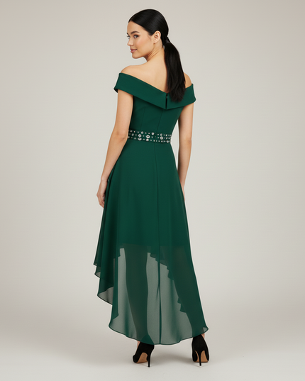 Jugendweihe Kleid Gruen Kurz Off-Shoulder Hi-Lo Mint - Ansicht 2