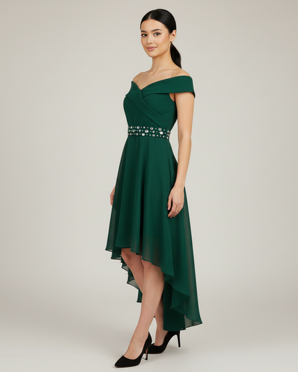 Jugendweihe Kleid Gruen Kurz Off-Shoulder Hi-Lo Mint - Ansicht 3