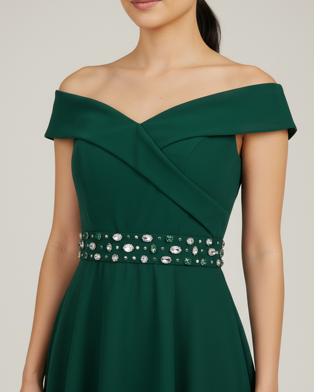 Jugendweihe Kleid Gruen Kurz Off-Shoulder Hi-Lo Mint - Ansicht 4