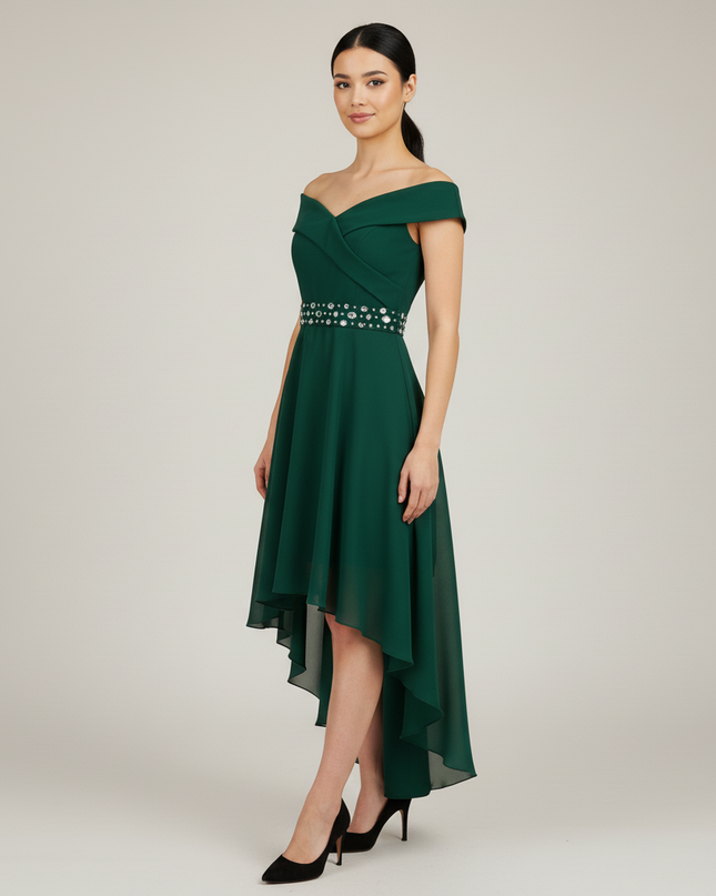 Jugendweihe Kleid Gruen Kurz Off-Shoulder Hi-Lo Mint - Ansicht 5