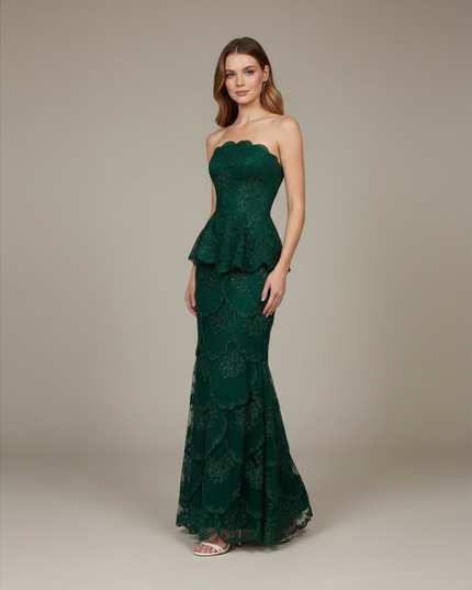 Jugendweihe Kleid Gruen Meerjungfrau Strapless | 3D Blumen - Ansicht 1