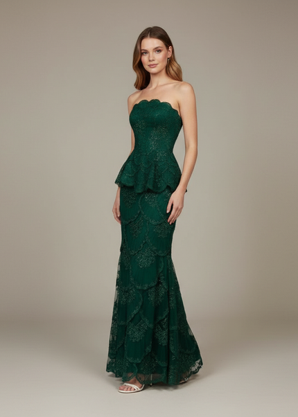 Jugendweihe Kleid Gruen Meerjungfrau Strapless | 3D Blumen - Ansicht 1