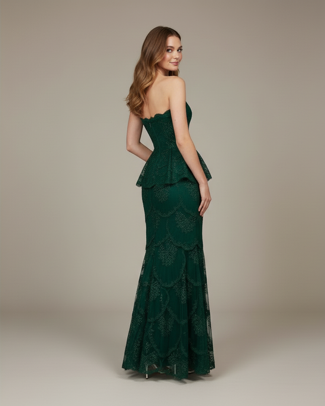 Jugendweihe Kleid Gruen Meerjungfrau Strapless | 3D Blumen - Ansicht 2