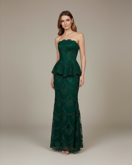 Jugendweihe Kleid Gruen Meerjungfrau Strapless | 3D Blumen - Ansicht 5