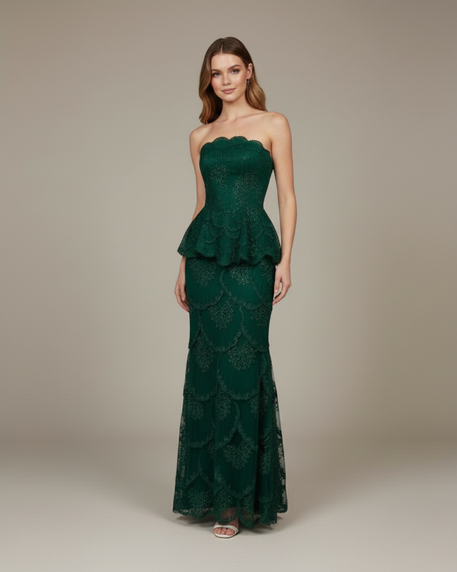 Jugendweihe Kleid Gruen Meerjungfrau Strapless | 3D Blumen - Ansicht 5