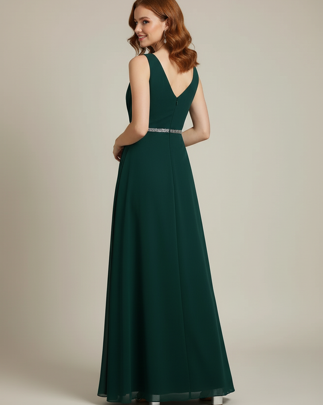 Jugendweihe Kleid Gruen Silber Sequin V-Ausschnitt Chiffon - Ansicht 2