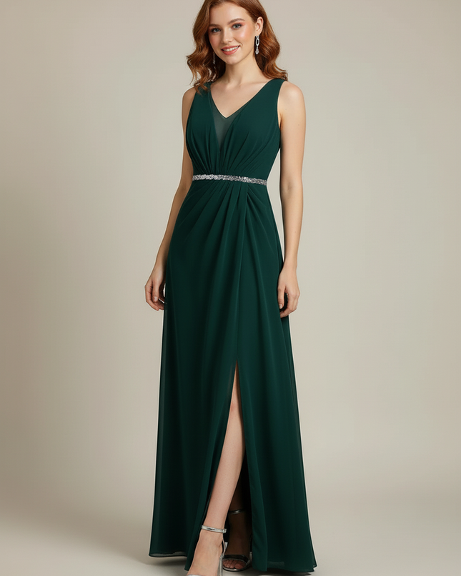 Jugendweihe Kleid Gruen Silber Sequin V-Ausschnitt Chiffon - Ansicht 5